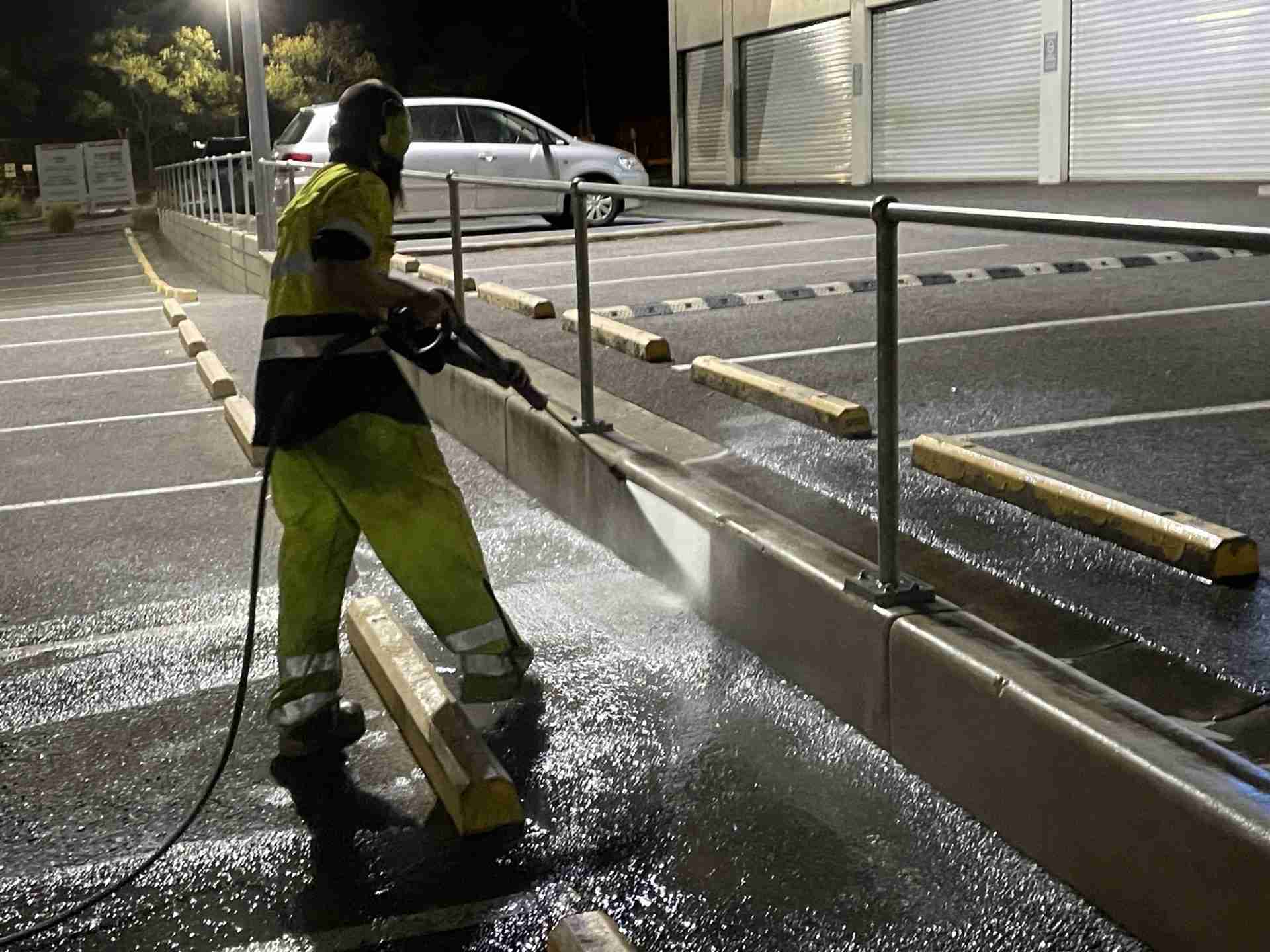 After hours shopping centre carpark clean